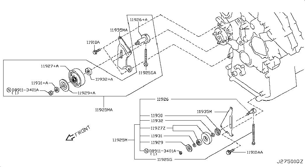 NISSAN 11925-AG30A - Yönləndirmə / Bələdçi Kasnağı, v-yivli kəmər furqanavto.az