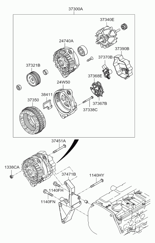 Hyundai 37322-4A300 - Kasnak, alternator, sərbəst dönərli mufta furqanavto.az