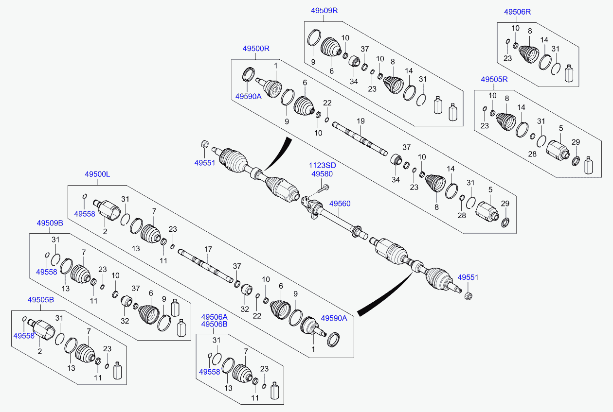 KIA 49501-2W350 - Birləşmə dəsti, ötürücü val furqanavto.az