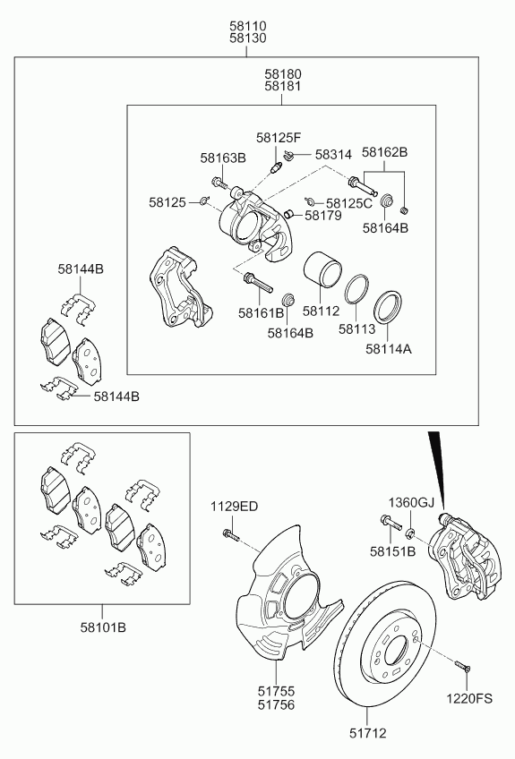 Hyundai 581012TA21 - Əyləc altlığı dəsti, əyləc diski furqanavto.az