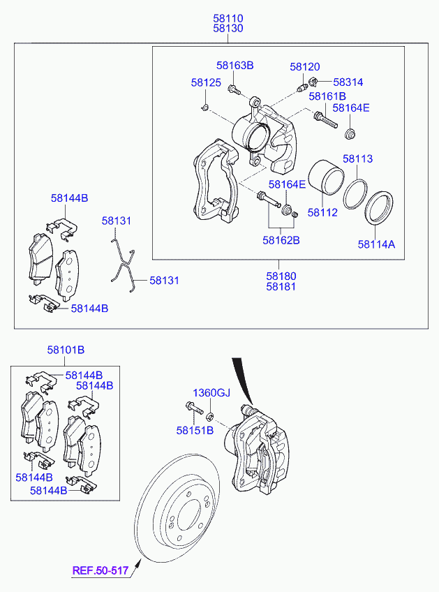 KIA 58101A6A75 - Əyləc altlığı dəsti, əyləc diski furqanavto.az