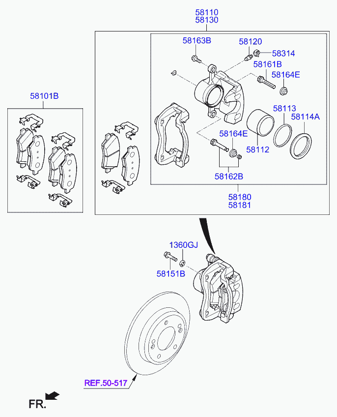 KIA 58101-A7A01 - Əyləc altlığı dəsti, əyləc diski furqanavto.az