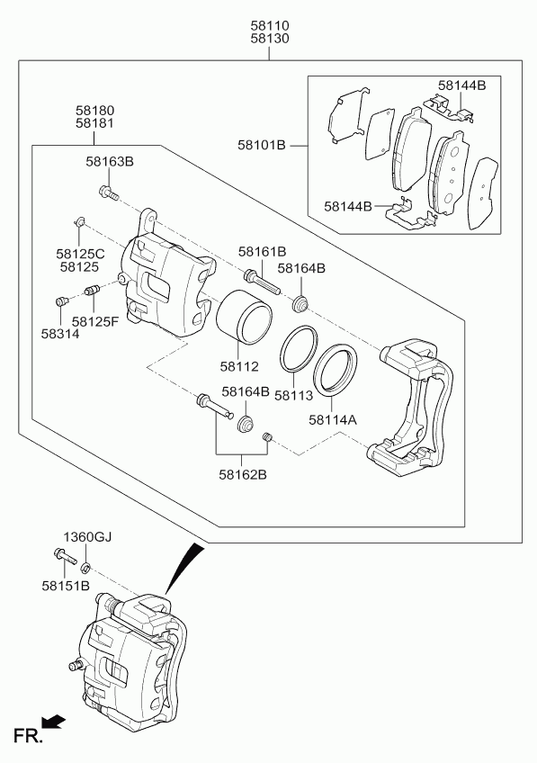 KIA 58101A4A11 - Əyləc altlığı dəsti, əyləc diski furqanavto.az