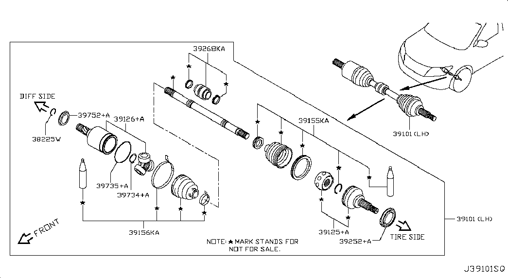 NISSAN 39101-3JK0A - Birləşmə dəsti, ötürücü val furqanavto.az