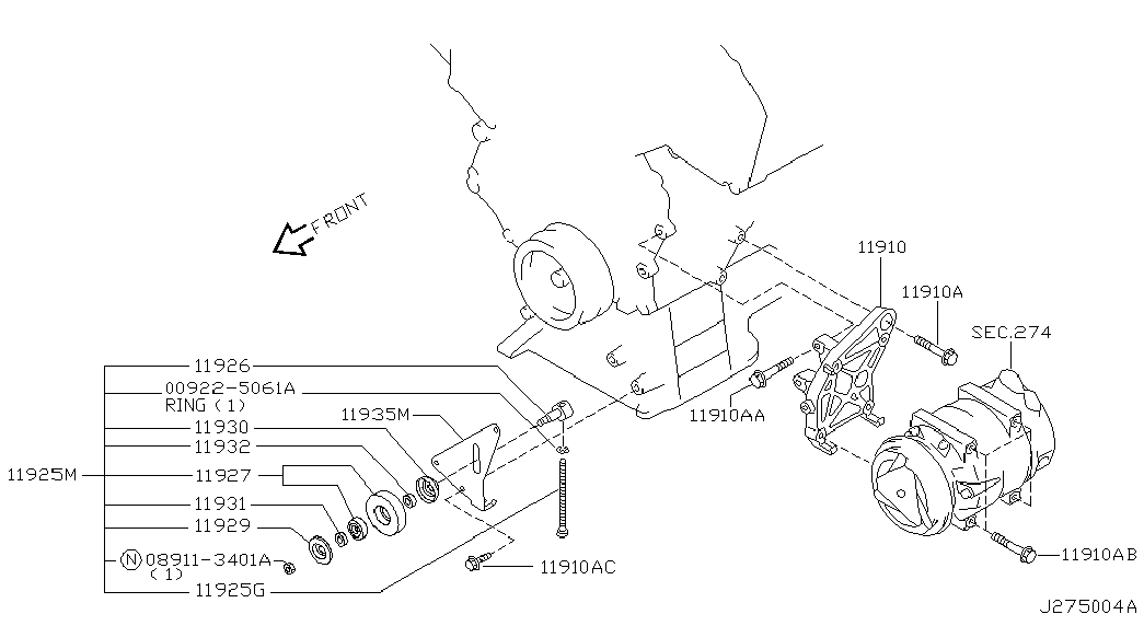 NISSAN 11925-4W000 - Yönləndirmə / Bələdçi Kasnağı, v-yivli kəmər furqanavto.az