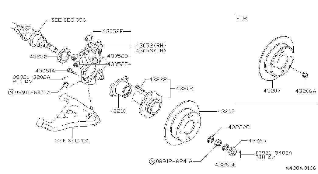 NISSAN 3925235F03 - Təkər qovşağı, podşipnik dəsti furqanavto.az