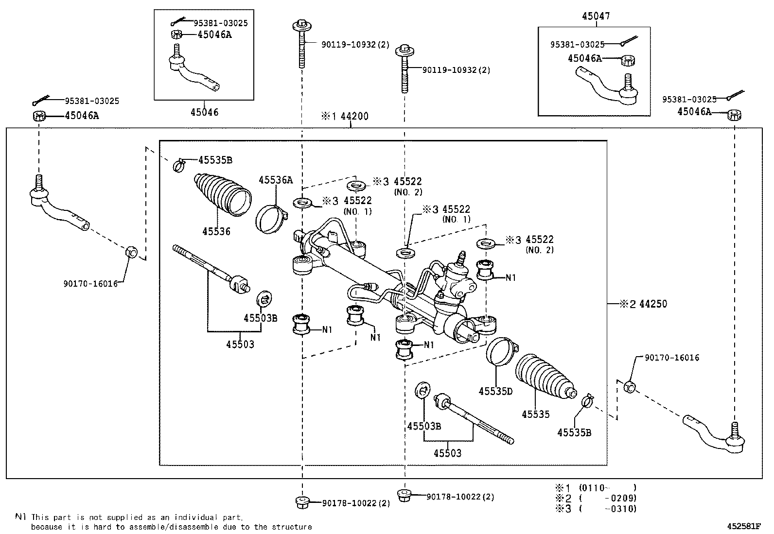 TOYOTA 45535-44010 - Körük dəsti, sükan furqanavto.az